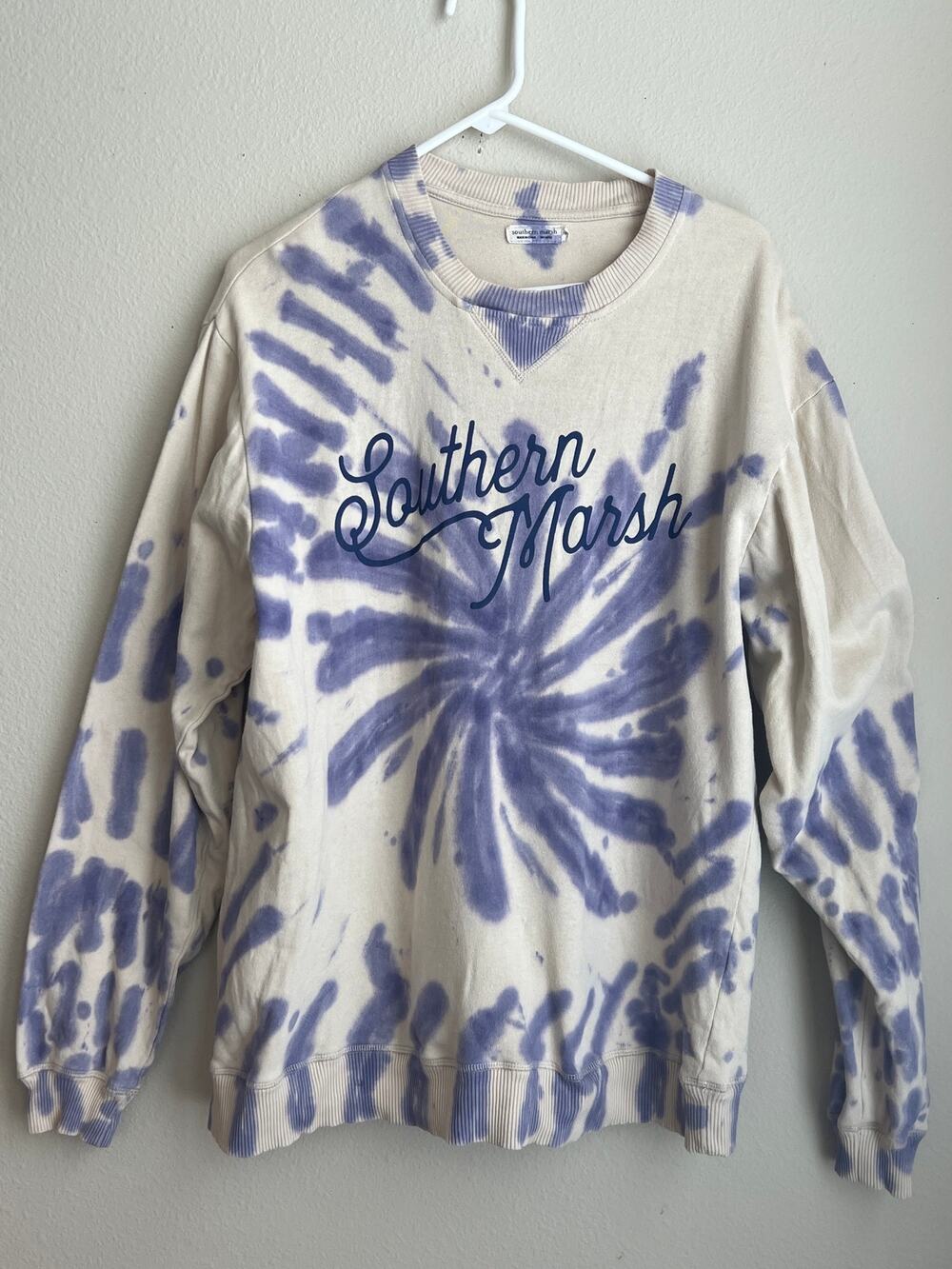 Southern Marsh Purple Tie Dye Script Logo Pullover Crewneck Sweatshirt Medium
